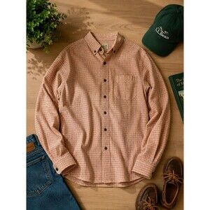 L.L.Bean Men’s XL Traditional Fit Button Down Shirt Orange Plaid 100% Cotton